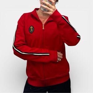 Lauren Ralph Lauren Red Zip Track Jacket Crest Patch XL Heritage Preppy